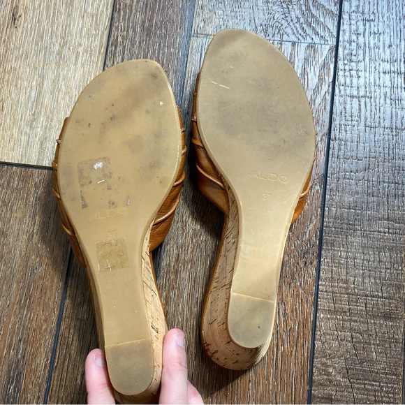 Aldo Wedge Heel Cognac Thong Slides Size 37 - Picture 8 of 13